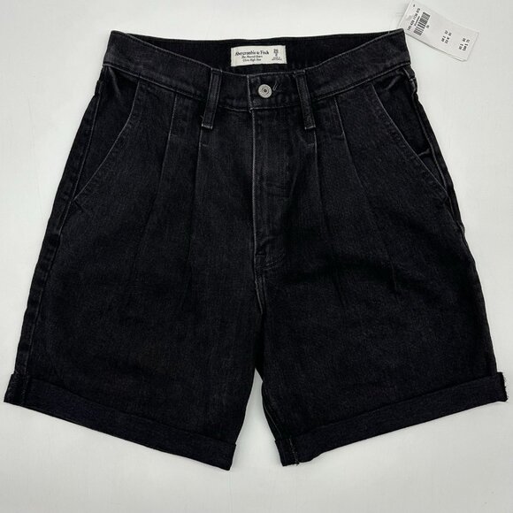 Abercrombie & Fitch The Pleated Shorts Size 2/26 Ultra High Rise Black Denim NWT - Picture 1 of 7